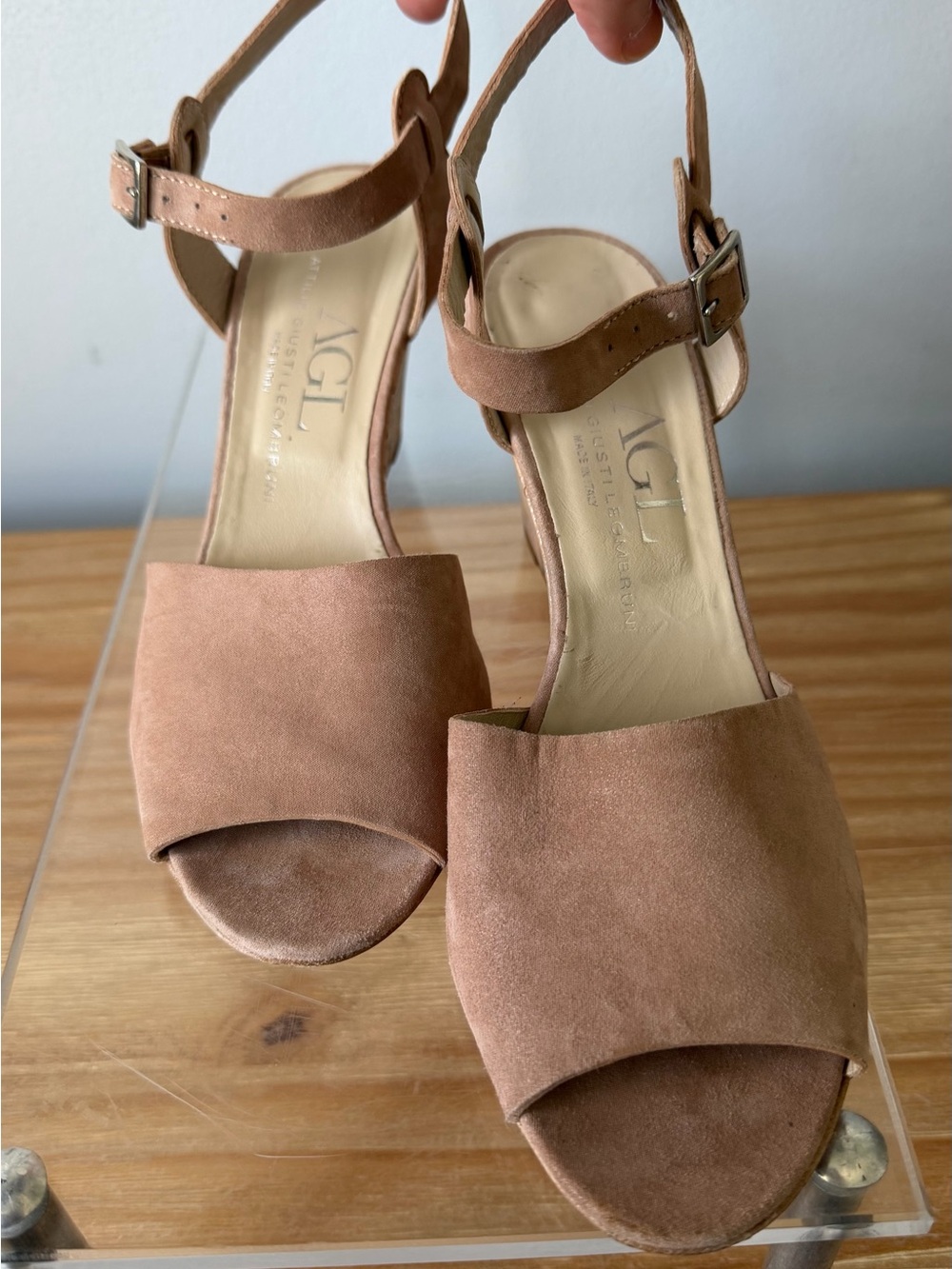 Attilio Giusti Leombruni AGL Leather Tan Cork Wedge Sandals WMNS 39 (8.5)